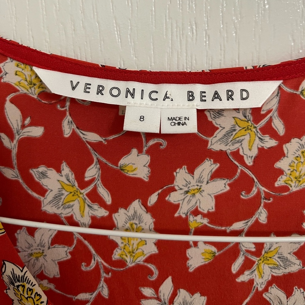 Veronica Beard Mary V-Neck Ruched Silk Floral Red Midi Dress size 8 - Picture 6 of 8